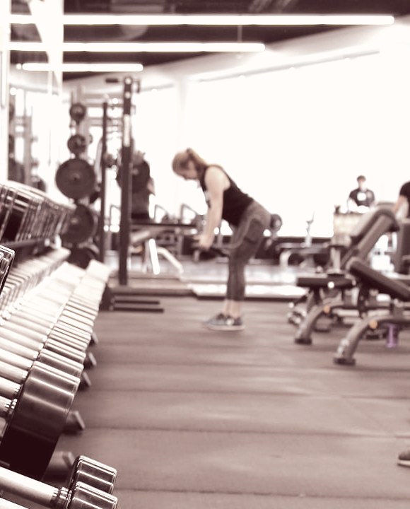 Rack of dumbbells arranged by weight
